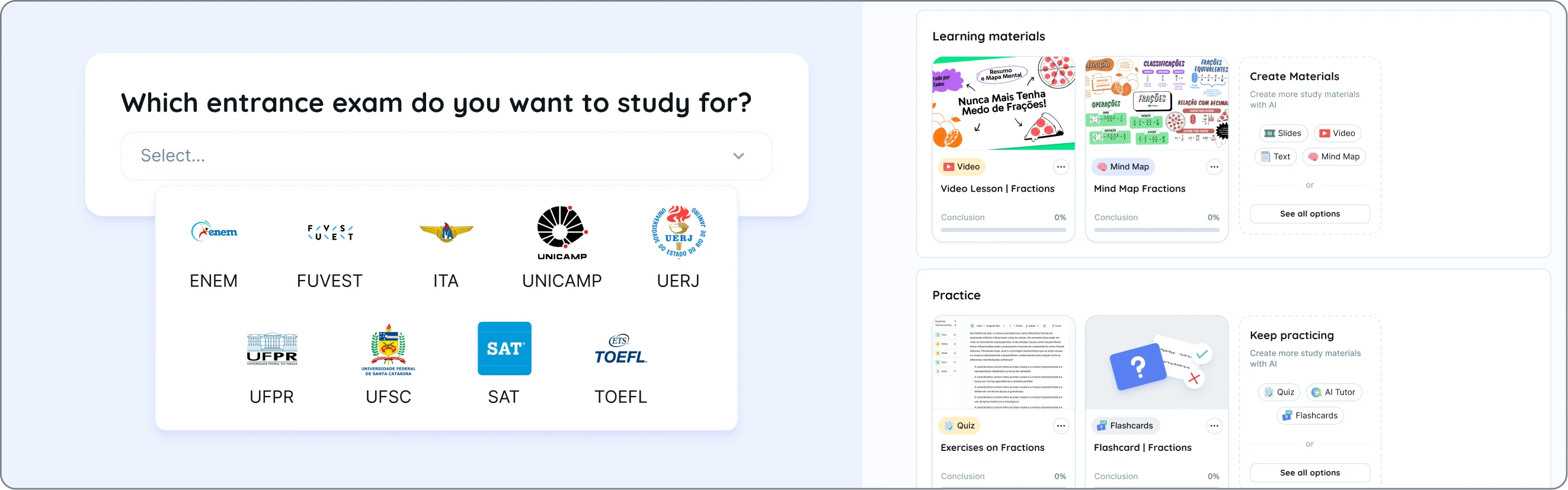 Study plans for entrance exams