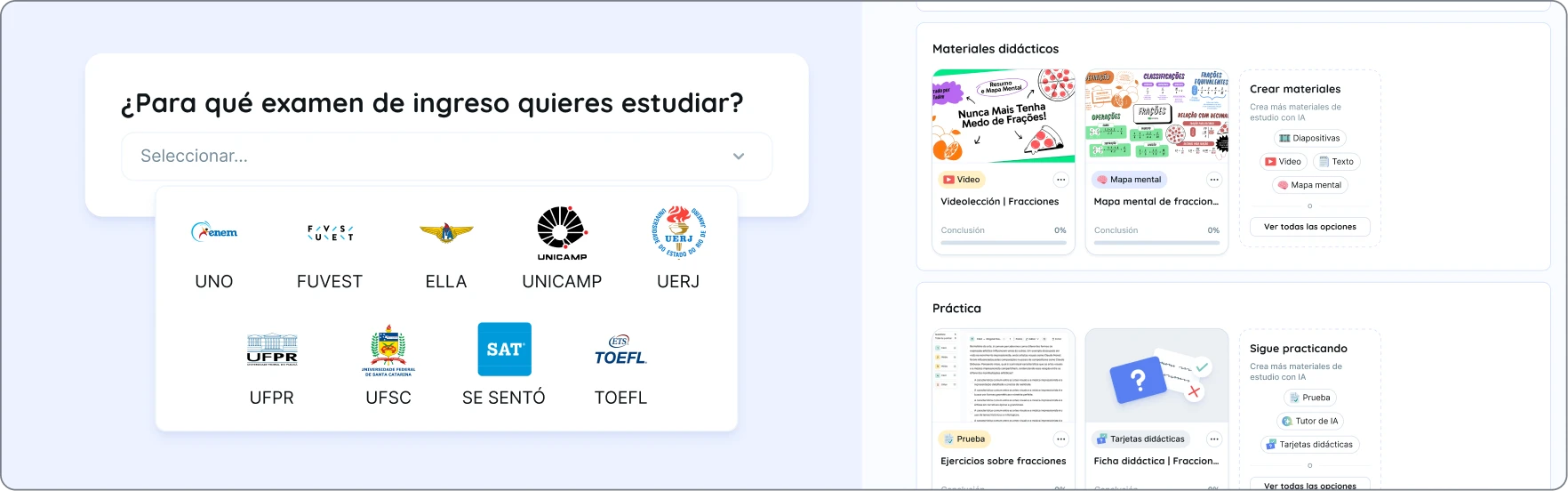Planes de estudio para exámenes de admisión